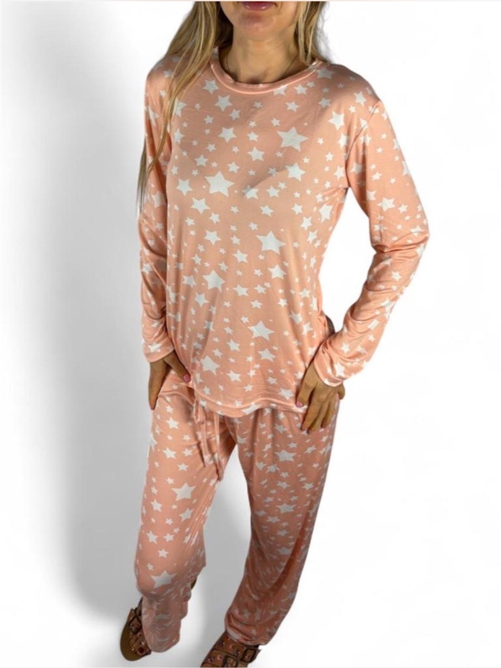 Peachy celestial white allover star print 2 piece pajama set /XS / comfort cozy